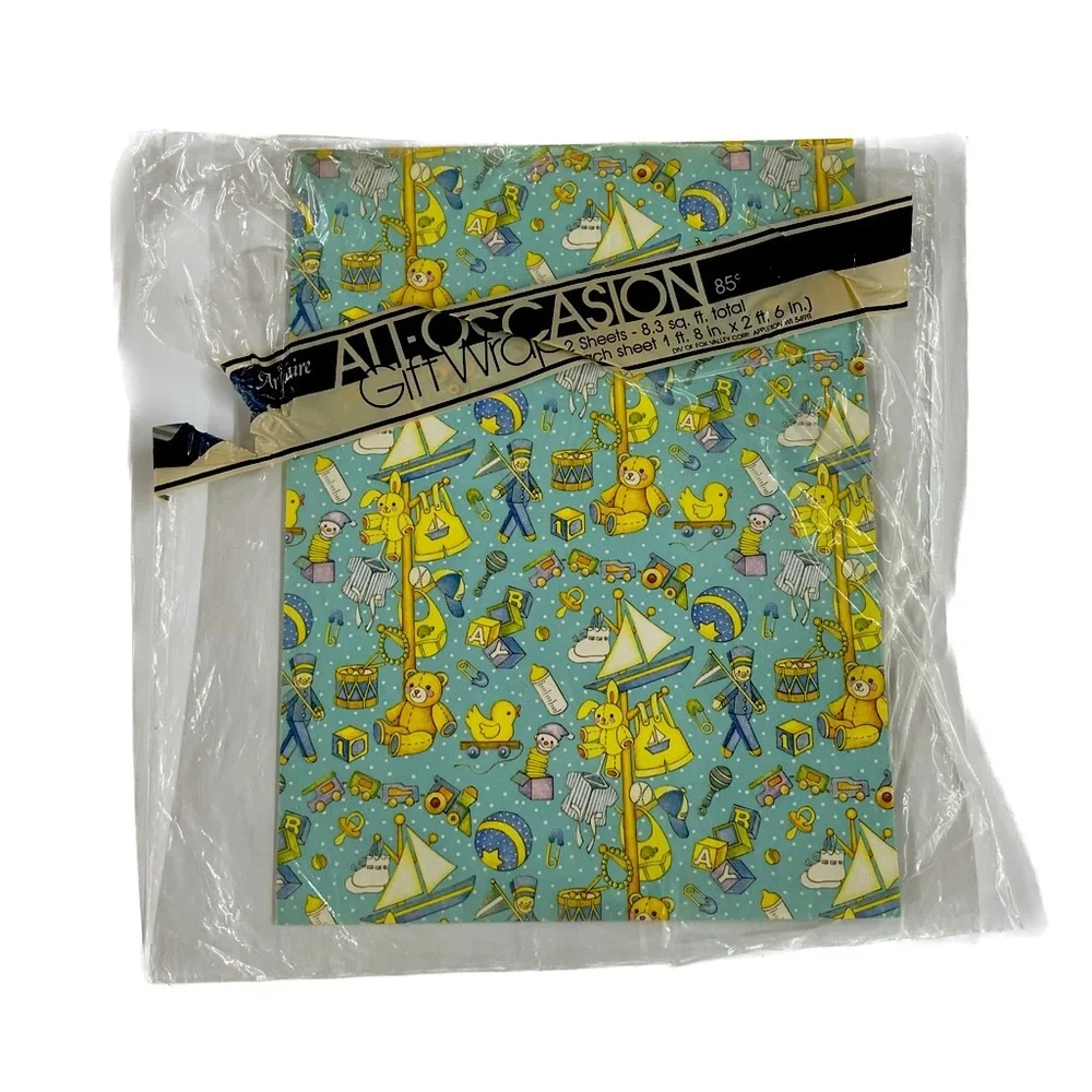 Vintage 70's 80's Baby Shower Gift Wrap Wrapping Paper 4 Designs one sealed